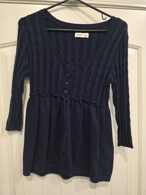 Hollister Navy Cable Knit Button Front Sweater